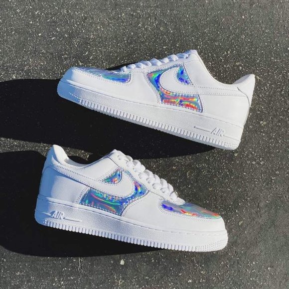 Nike Shoes - Drip Creationz Silver Holographic Nike AF1 8